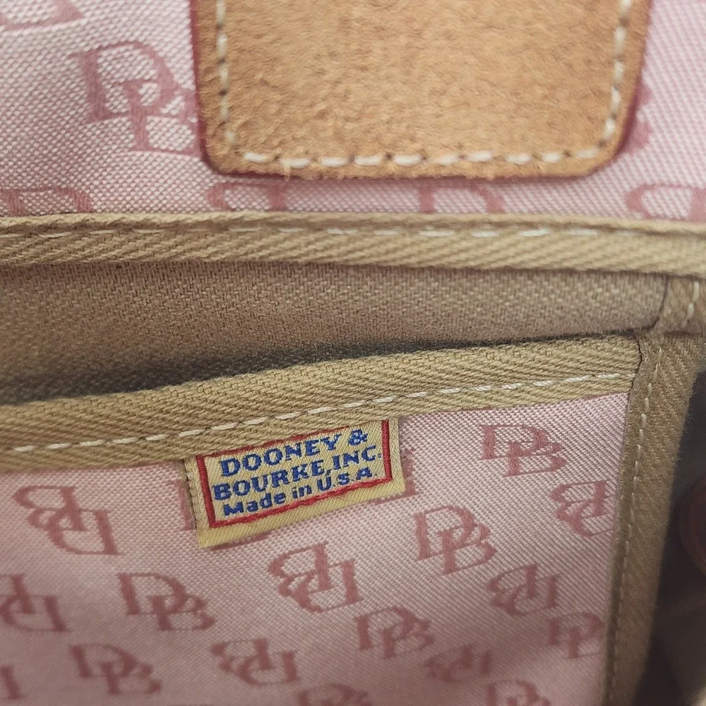 Dooney &Bourke Signature Tassel Tote Pink Monogram Canvas Tan Leather Trim